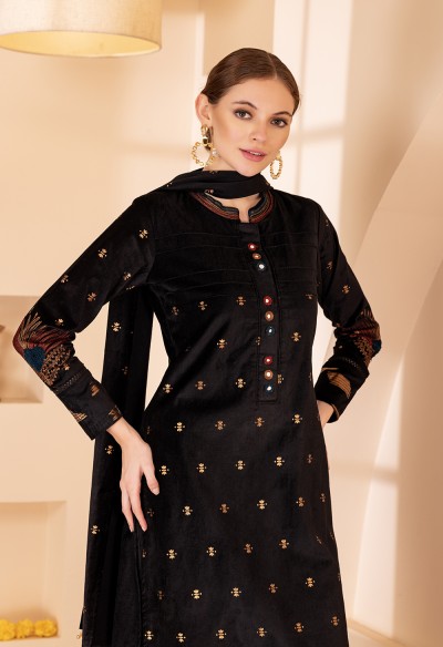 Black velvet kurta Set